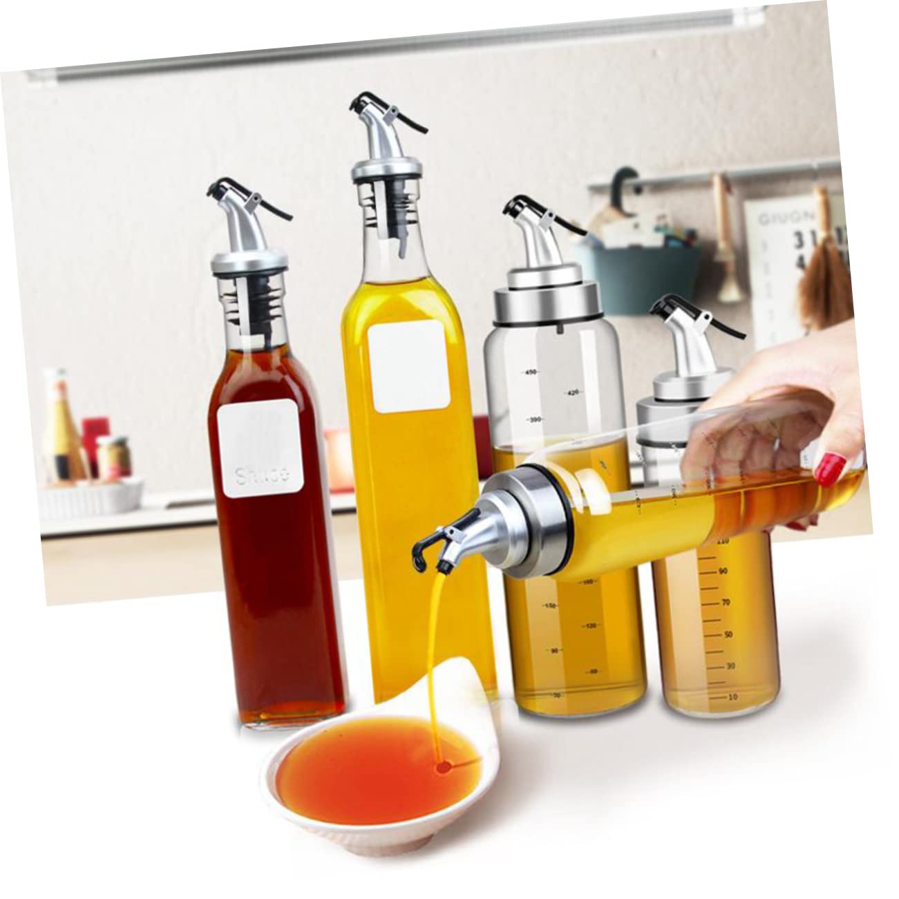 SOLUSTRE 10Pcs Oil Pourer Spout Press Nozzle for Wine Liquor Sauces Leak Design for Home Professional Use Kitchens Restaurants Bars and Cafes