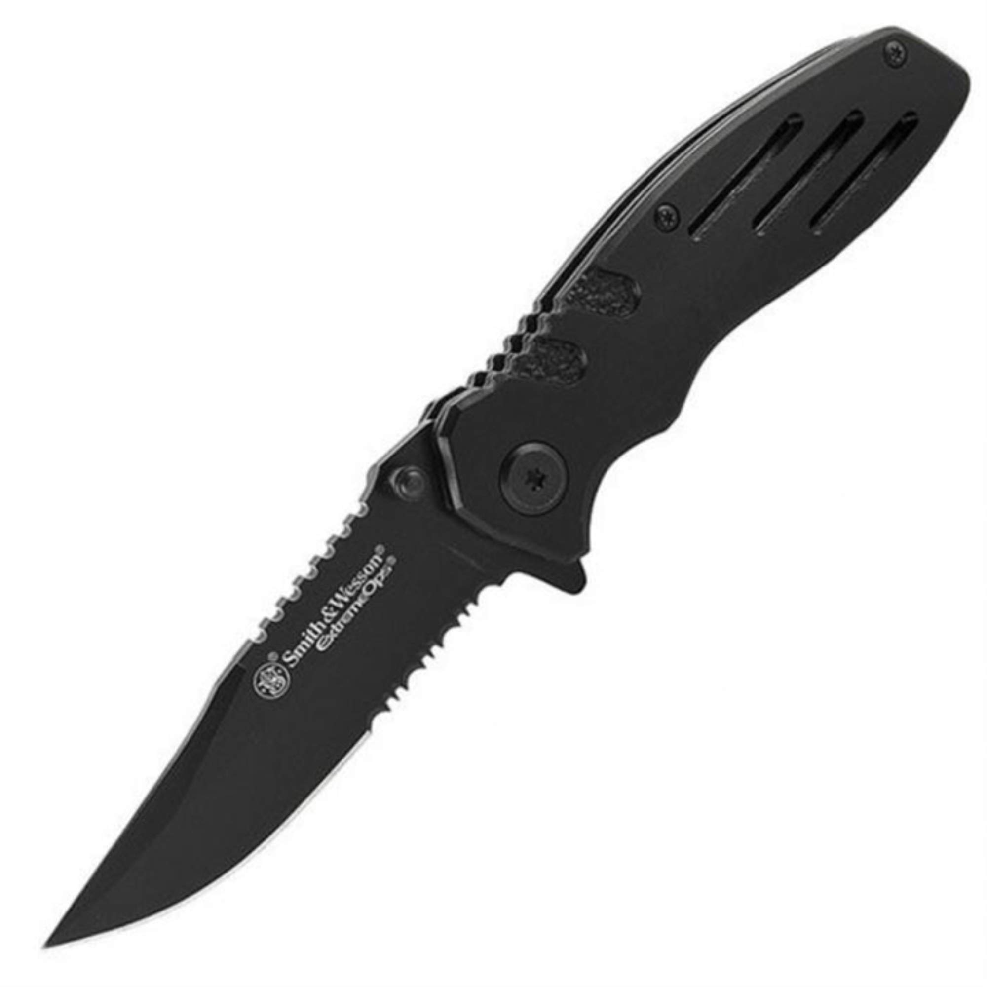 Smith & Wesson Accessories Extreme Ops SWA24S 7.1in S.S. Folding Knife with 3.1in Serrated Clip Point Blade and Aluminum Handle for Outdoor