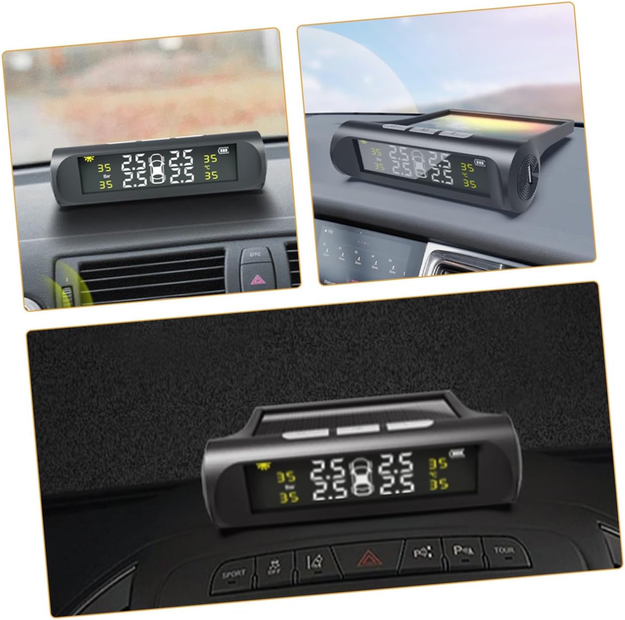 Mikinona Solar-Powered Car Tire Pressure Monitor System Digital Display Four-Wheel Auto Sensor with Low Pressure Alarm Easy Installation for Vehicles
