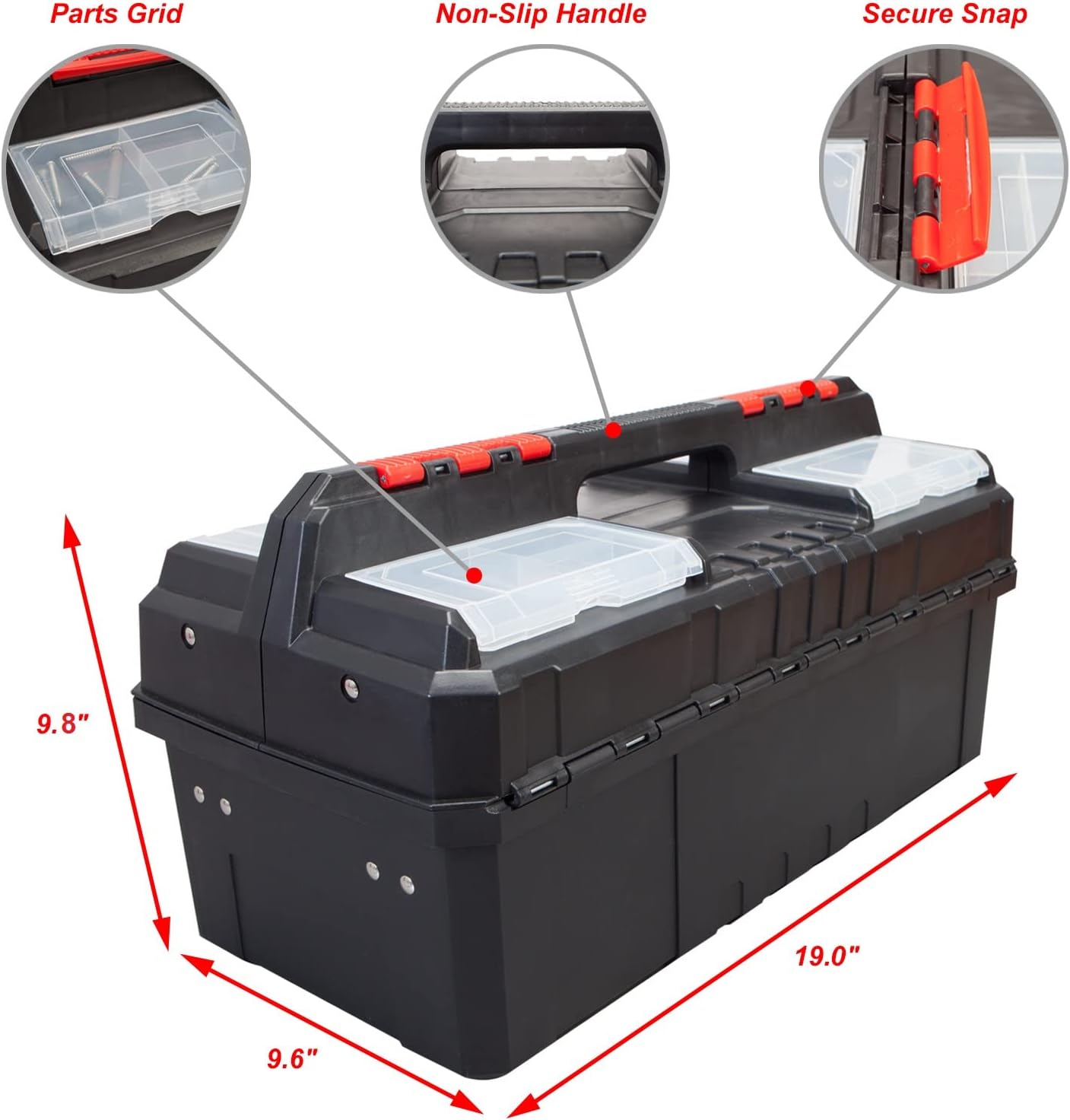 Torin 19-Inch Plastic Tool Box Organizer and Storage with Adjustable Compartment,Multi-Function Portable ToolBox for Home Garage,AZ500B
