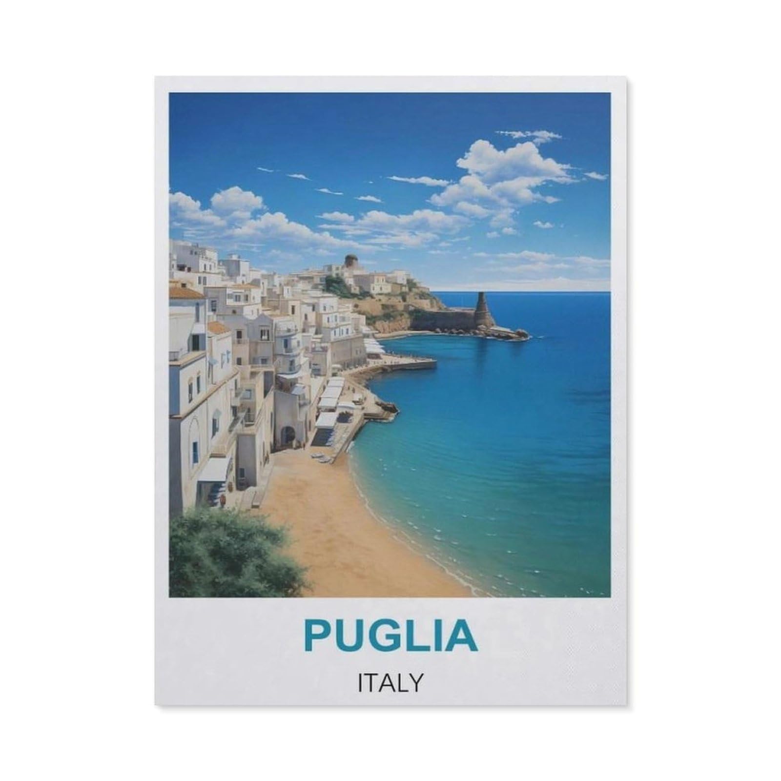 BEAYODKP DIY 5D Diamond Painting，Puglia Italy Vintage Travel Posters，Round Diamond, Used for Room Decoration（40 x 50 cm/15.74 x 19.68 inches）-BZ79