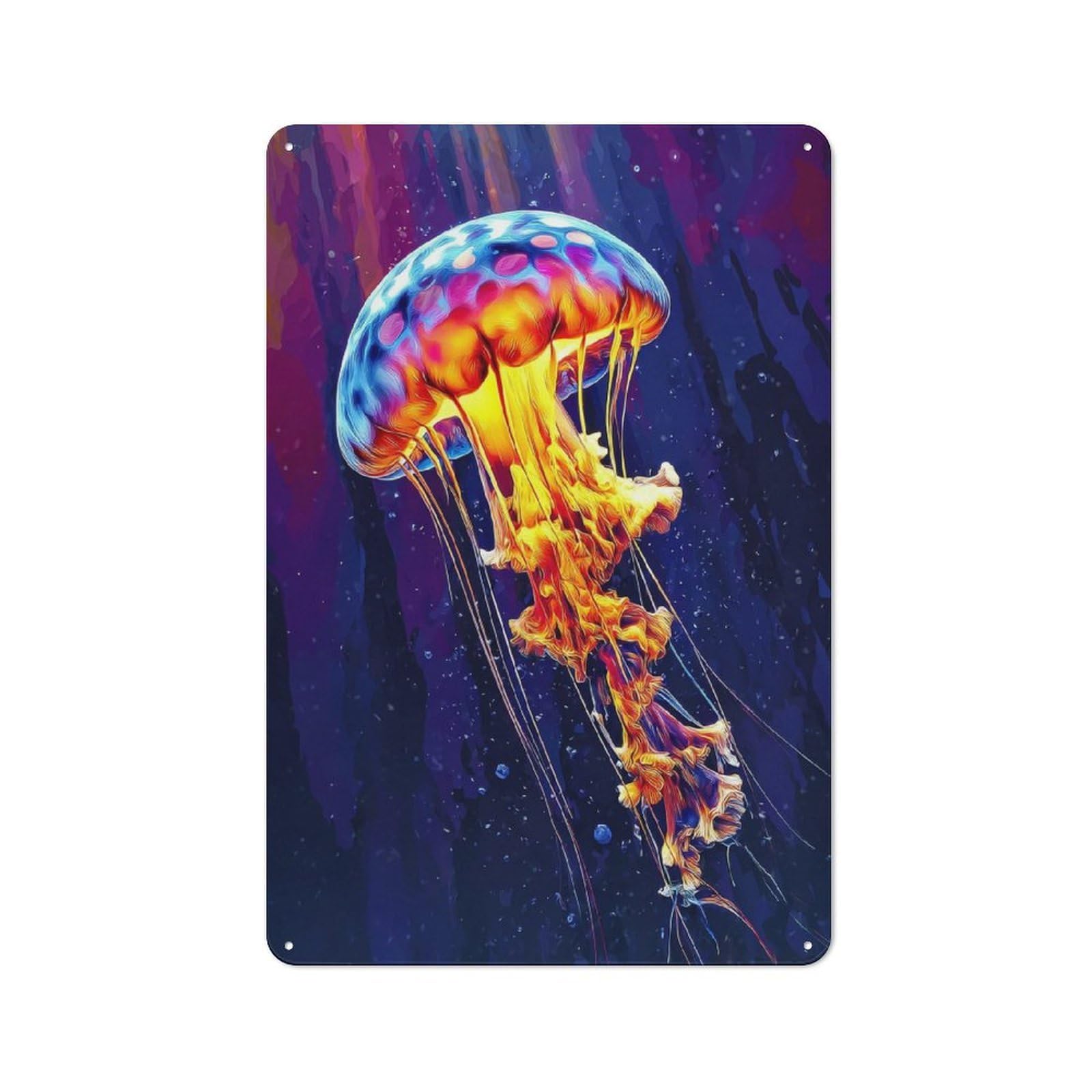 Junmoney Colorful Jellyfish In Deep Sea Metal Wall Sign With Design 30X20cm, Loft Style Studio Wall Art For Flat, Bar, Studio Or Gallery Wall