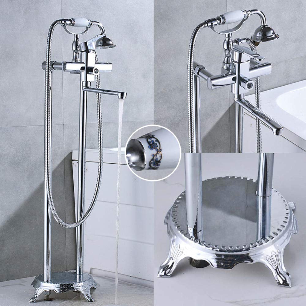 SBCGFY Tub Mixer Tap Bathroom Faucet Floor Mount Tub Filler Tap Dual Handle And Hole Ceramic Handshower-Brushed A,Chrome