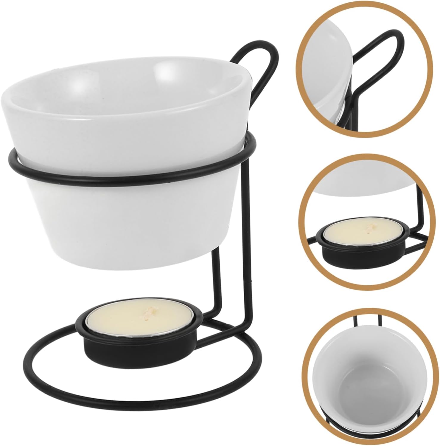 ABOOFAN 2sets Ceramic Chocolate Fondue Mug Set Table Top Fondue Pot Butter and Cheese Warmers Portable Melting Pot for Seafood