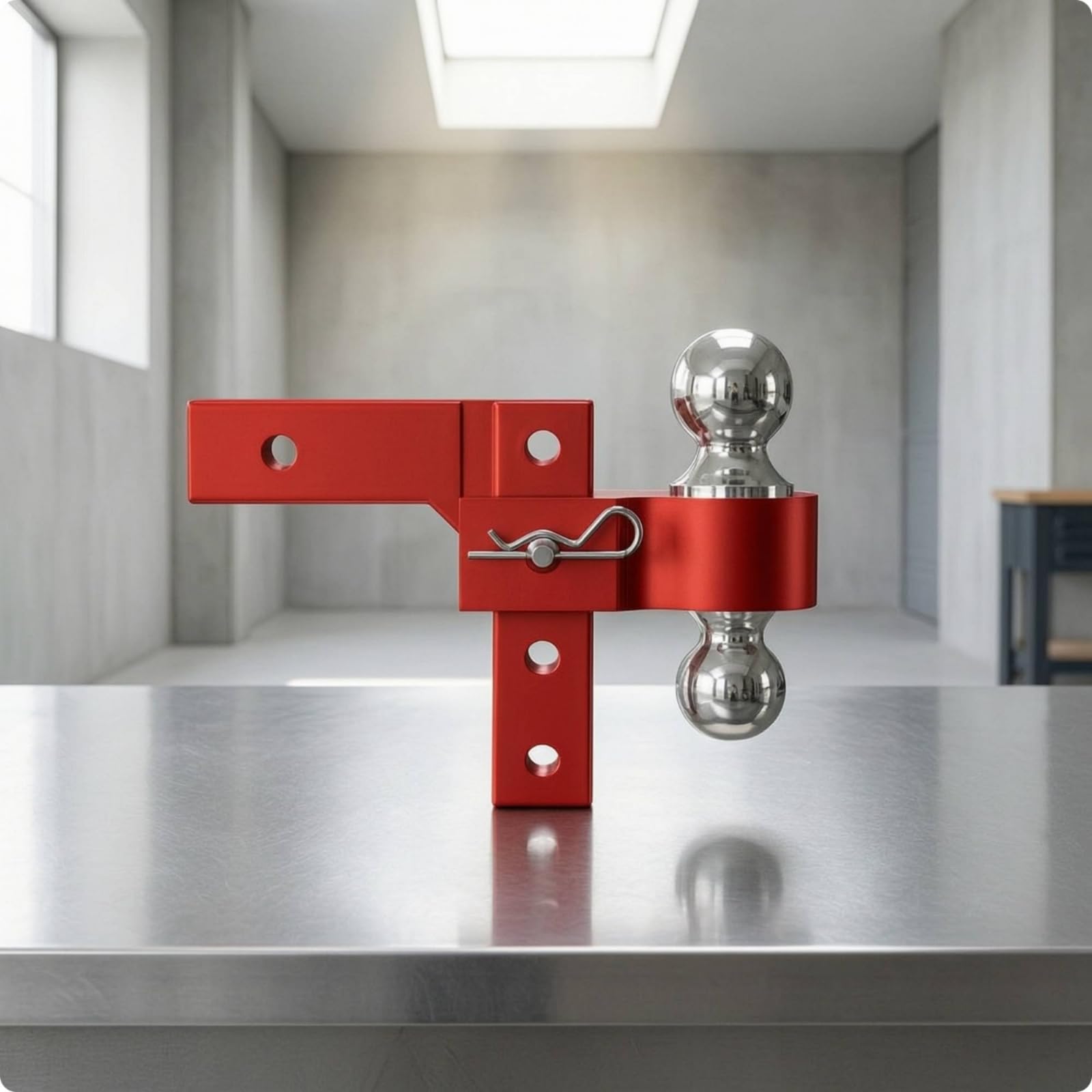 Enganche de Remolque Ajustable con Doble Cabezal de Bola Regulación de Altura y Encaje Clase III Construcción en Aleación de Aluminio 2x2pulgadas, Negro