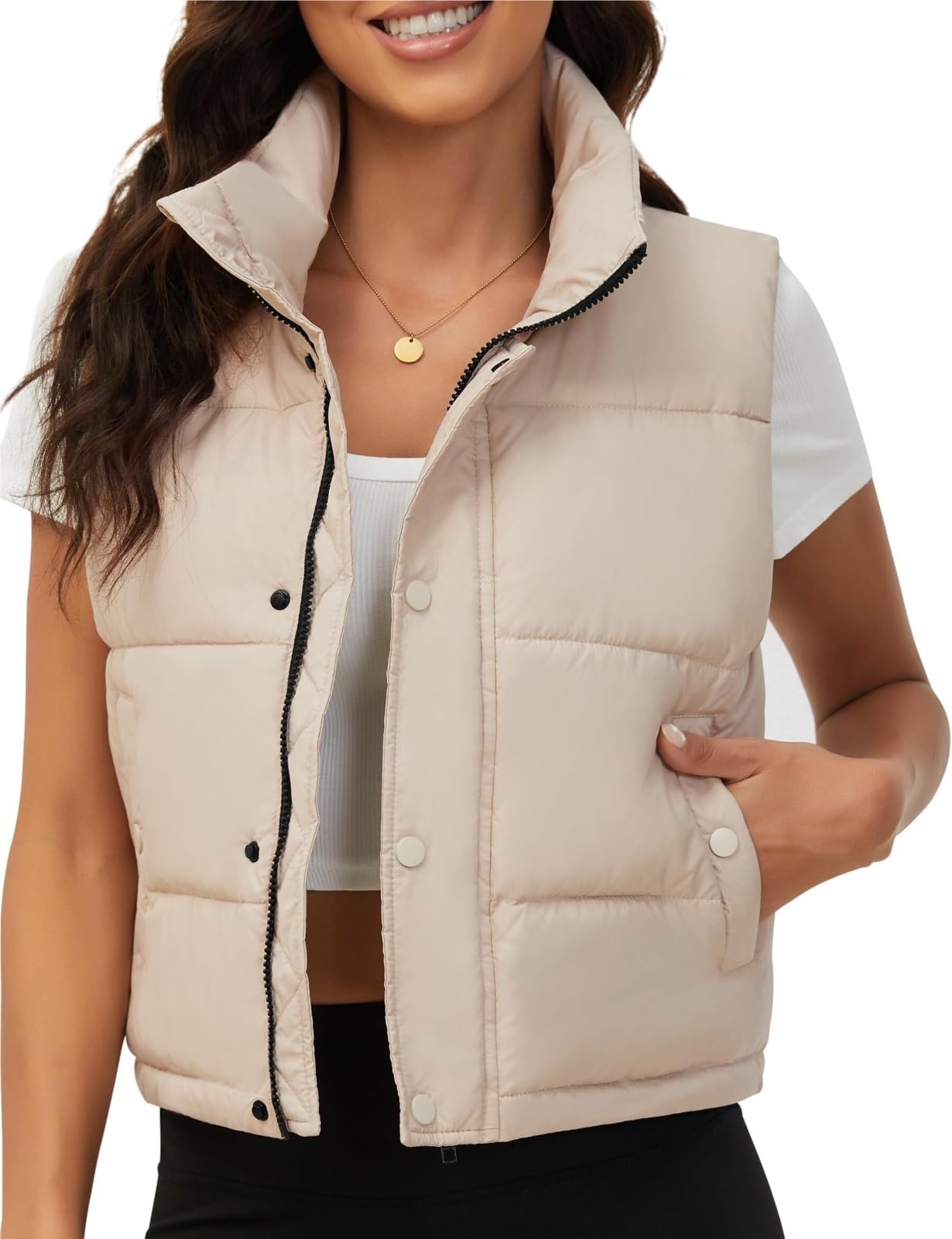 Ciepła Kamizelka Outdoorowa Damska Kamizelka Puchowa Na Jesień I Zimę, Bez Rękawów, Zapinana Zamek, Z Krótkim Kołnierzykiem Bodywarmer