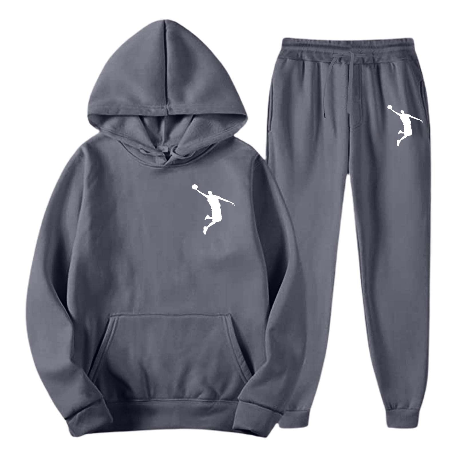 Conjunto de sudadera y pantalón con capucha con estampado clásico para hombre otoño e invierno suelto y cómodo