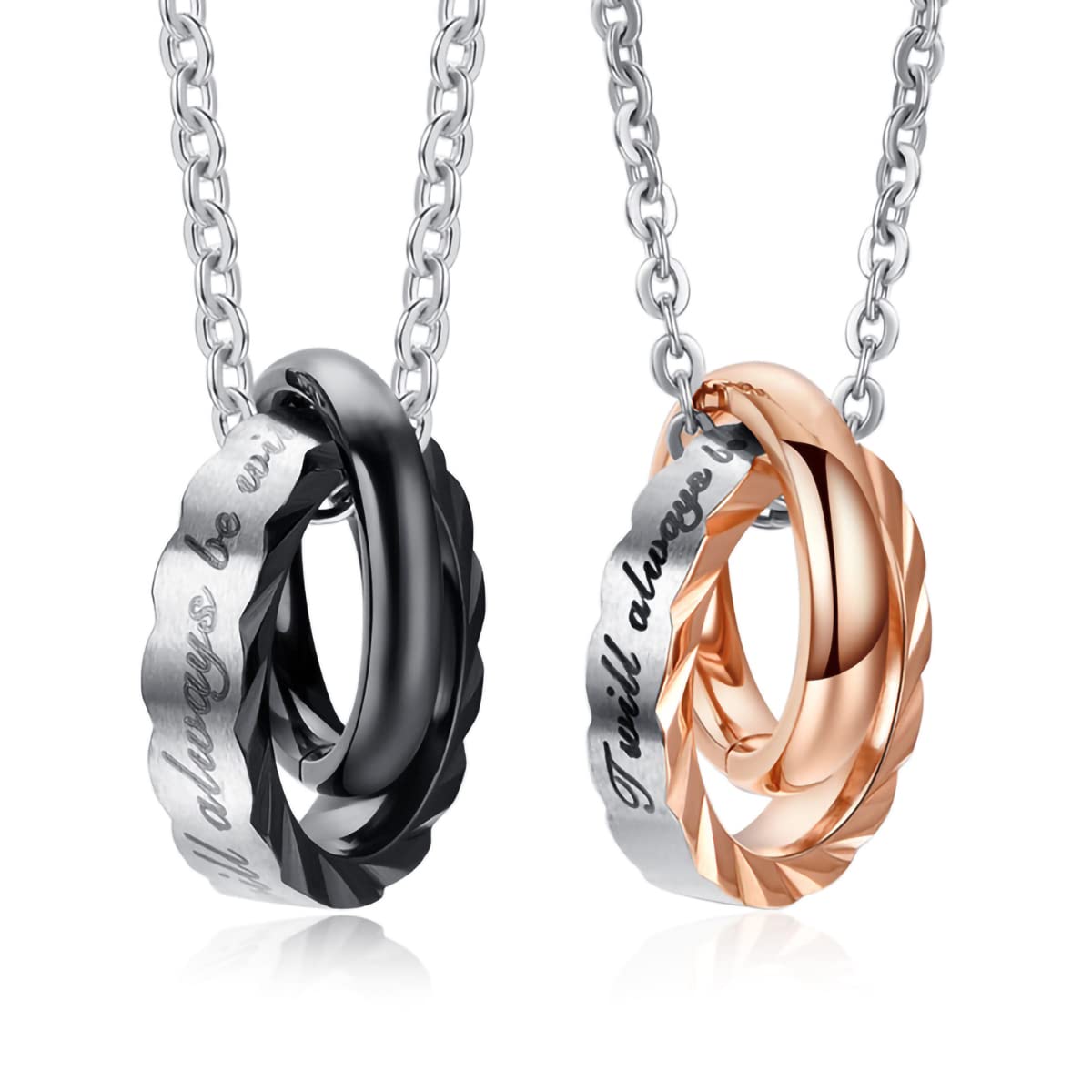 ZEACCT2 Piezas Parejas Acero Inoxidable Collares Hombre Mujer Anillo Collares Collares Pareja Acero Collar Anillos Acero Inoxidable Hipoalergénico Joyería de Moda Collar de Pareja Regalo de San Valentin