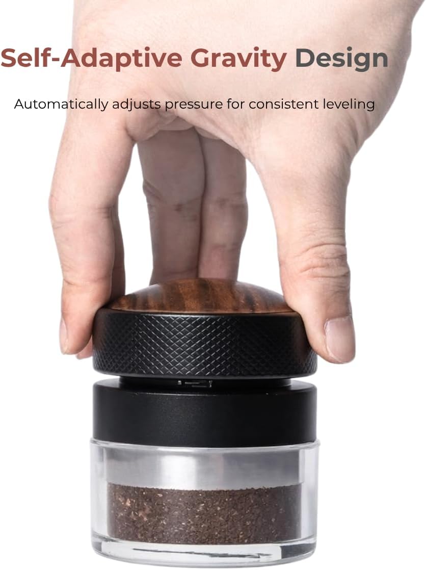 53mm Walnut Espresso Distributer, Gravity Adaptive Espresso Distribution Tool | Coffee Leveler Tool for Breville 54mm Portafilters | 304 Stainless Steel Base