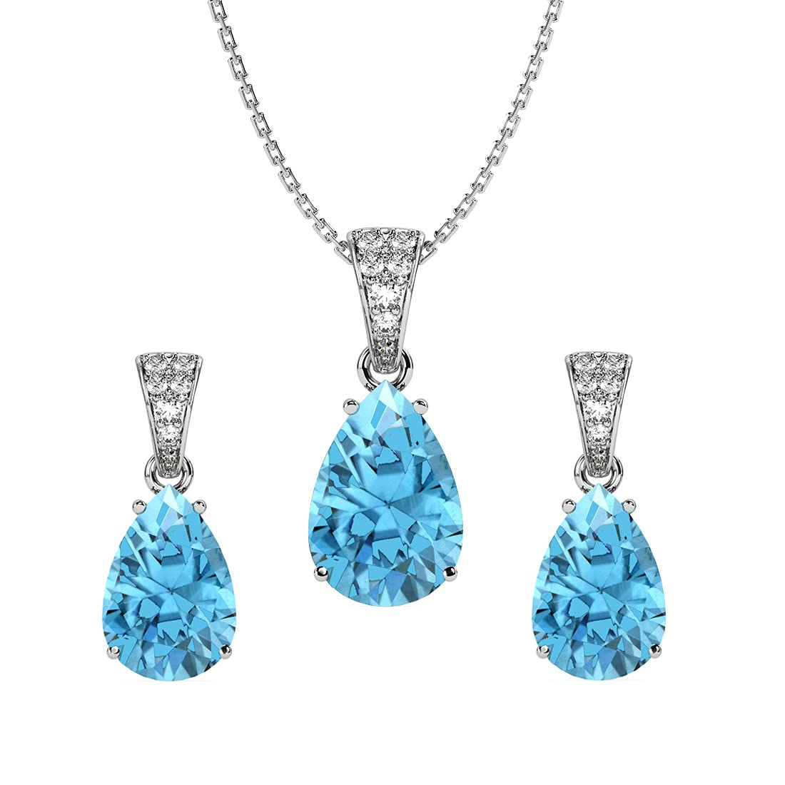 Clara 925 Sterling Silver Sky Blue Tear Drop Pendant Earring Chain Jewellery Set | Rhodium Plated, Swiss Zirconia | Gift for Women & Girls (B09D3LB6QJ) Amazon Price History, Amazon Price Tracker