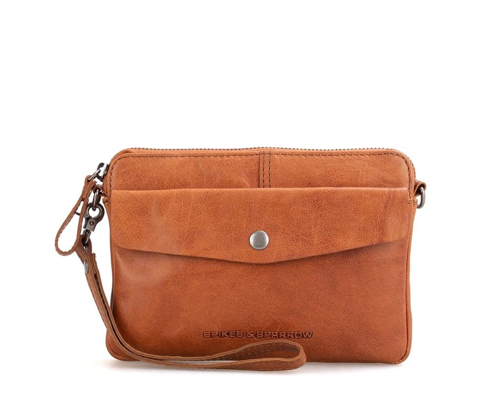 Spikes & Sparrow Damen Brandy Leren Crossbodytas/Clutch - Idaho - Cognac