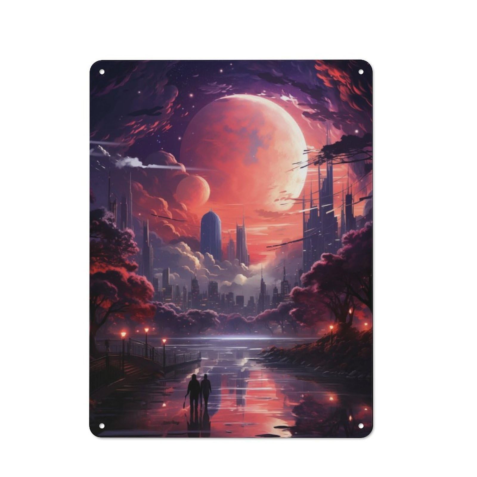 Junmoney Futuristic City Tin Wall Plaque 40X30cm With For Studio Or Craft Room, For Cooler-Season Styling In Studio And Craft Room