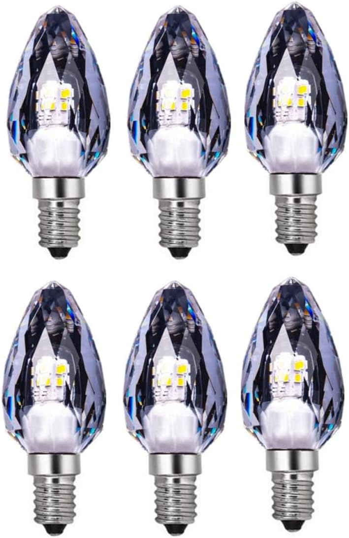 6-Pack E12 Exquisite K9 Crystal Daylight 5W Bulb 40-50W Incandescent Replacement,360 Candelabra Light,510 Lumens Torpedo Shape, Silver Crystal Alumium Lamp Body (Warm White,2700K)