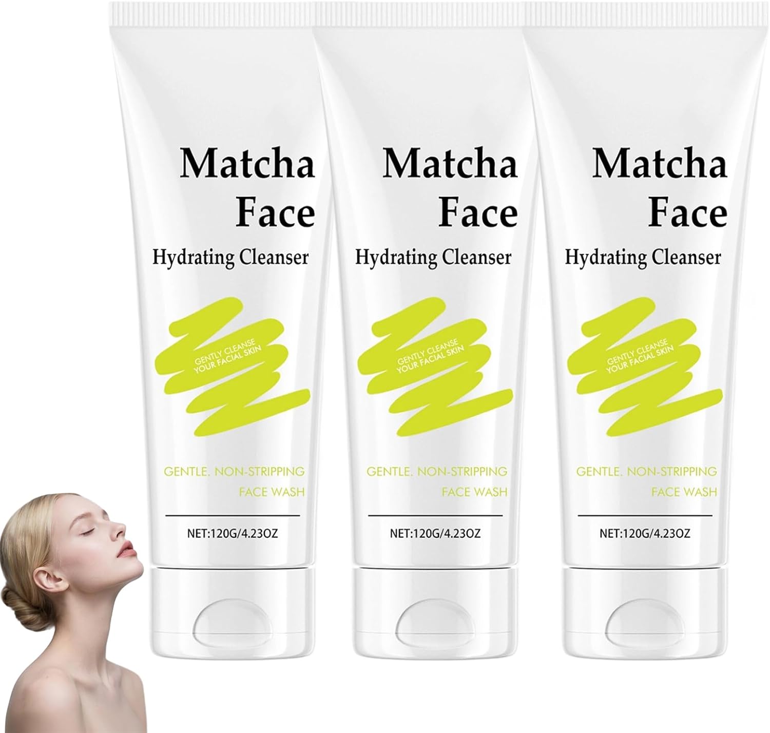 Matcha Hydraterende Reiniger, Zachte & Niet-strippende Gezichtsreiniger, Natuurlijke Exfoliërende & Hydraterende Schuimreiniger voor de Droge Huid, Verhelderend & Verfrissend (3pcs)