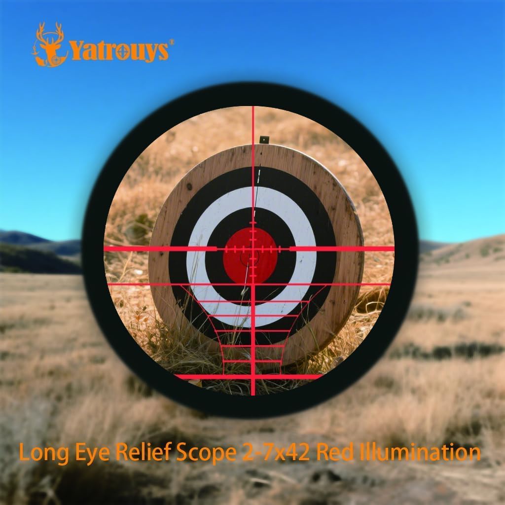 Long Eye Relief Scope 2-7x42 Red Green llluminate Reticle 30mm Tube Diameter Fits Mosin Nagant 1891/30 M39 with Mount Rings