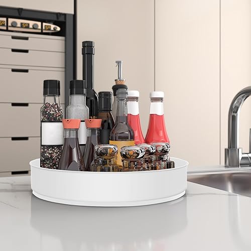 Vista 17 de VAEHOLD Lazy Susan - Estante giratorio de acero inoxidable para despensa, bandejas decorativas, contenedores de almacenamiento para gabinete