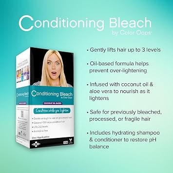Color Oops Conditioning Bleach with Coconut Oil, 1 Application | With Conditioning Bleach, Oxide, Complete Shampoo, Reconstructor Conditioner, and Gloves, Cruelty Free