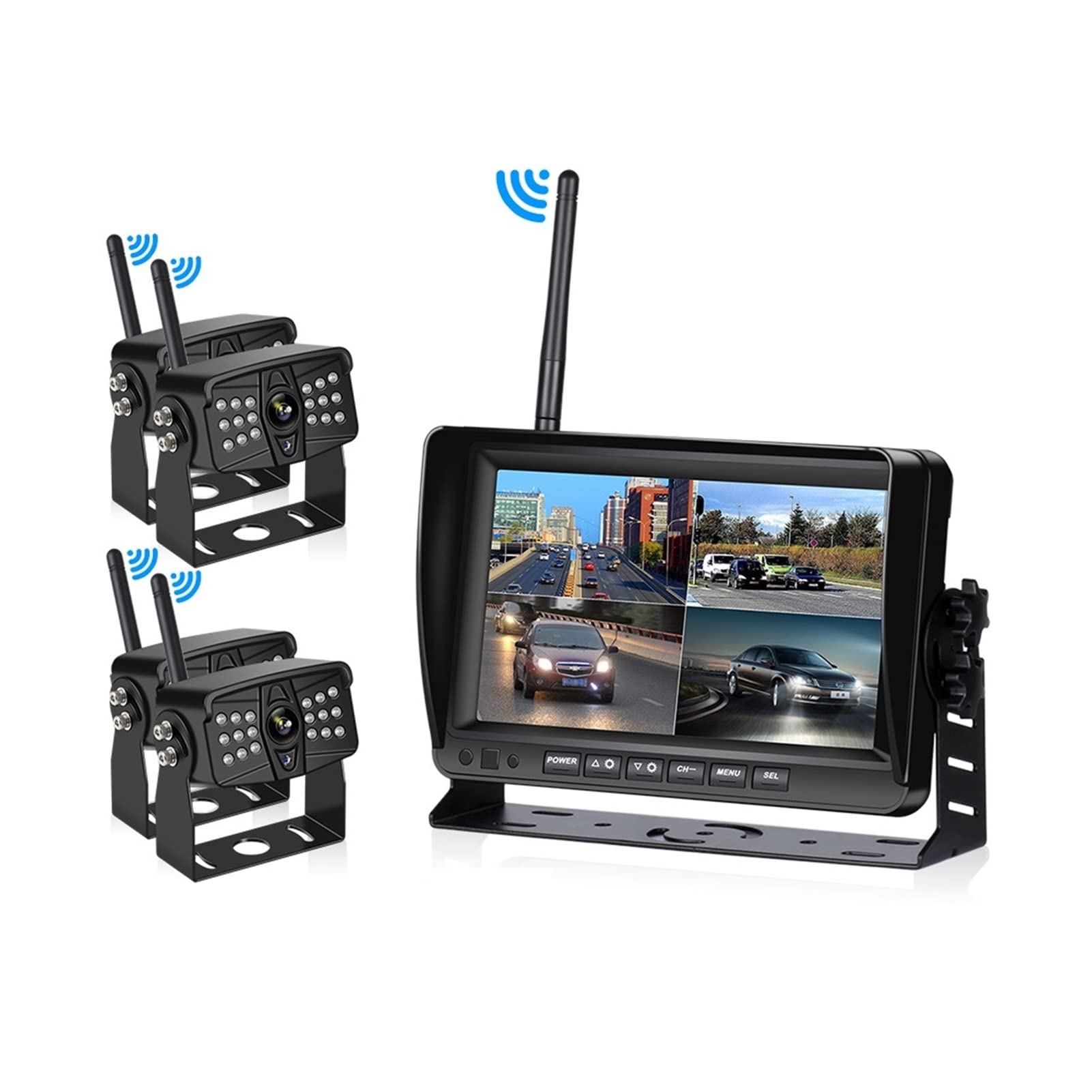 GPS pour Voiture, Moniteur de Voiture 7 Pouces Ahd sans Fil DVR Afficher Le véhicule Auto Screen View Vue arrière Connecteurs Camion Reverse Backup Recorder Appareil Photo WiFi(Monitor and 4Camera)