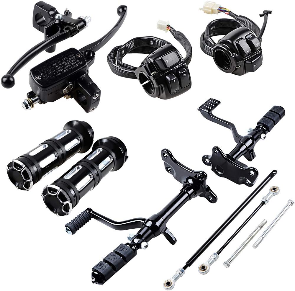 Compatible with '96-'03 Harley Sportster XL 883 1200 1 inch Handlebar Control Switch Hand Grips Clutch Lever Hydraulic Brake Master Cylinder and Set Forward Controls Linkage Kit, Black
