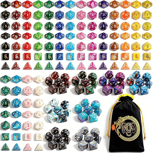 CiaraQ DND Dice Set: 182pcs Polyhedral Dice with Large Flannel Bag