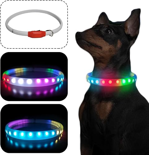 Collares de perro con luz LED, collares de perro recargables iluminados, tamaño cortable, adecuado para perros grandes, medianos y pequeños,