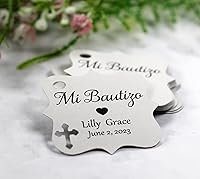 Vista 23 de Mi Bautizo - Etiquetas pequeñas personalizadas con cruz (juego de 20) (blanco)