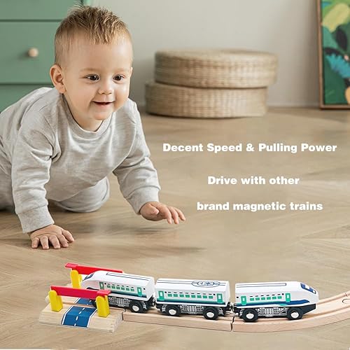 Miniatura 7 de Juego de accesorios de madera para tren de bala de alta velocidad, juguetes para tren urbano de madera para niños y niñas (tren bala)