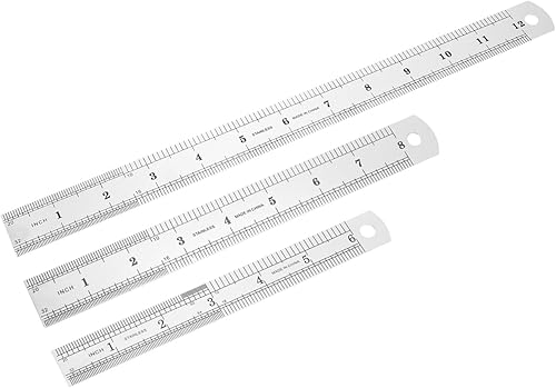3 reglas de acero inoxidable de doble cara, herramientas de medición engrosadas para ingeniería de carpintería y plata