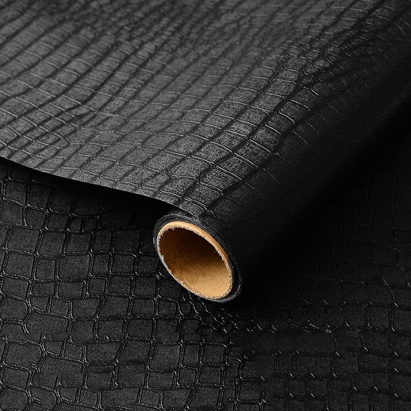 Azonee Black Crocodile Texture Peel and Stick Wallpaper Self-Adhesive Removable Vinyl Vintage Wall Paper for Bedroom Cabinets and Drawers 15.7 x 118