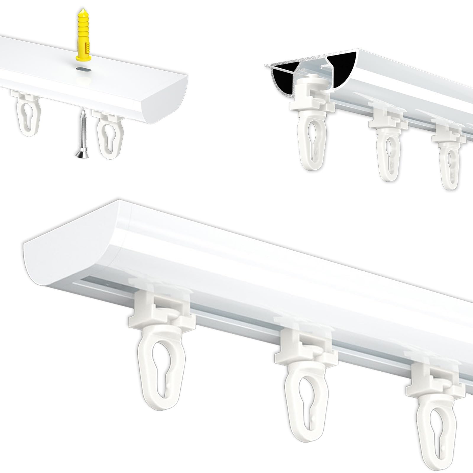 Ultra-thin Curtain Track Window Curtain Rod, Heavy-Duty Ripplefold Curtain Track Set, Ceiling Track System For Room Divider/Windows/Bay Windows(110CM(3.6FT),125mm)