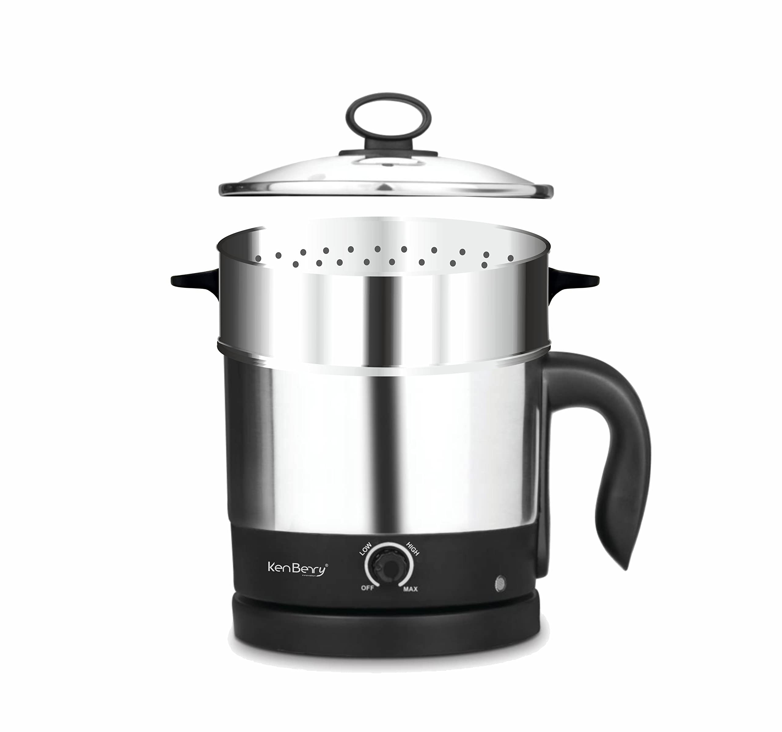 KenBerry Handy Cook Multi Cooker Stainless Steel Electric Kettle | Travel and Baby Food Kettle (1.5 L, Steel/Black With Steaming Bowl Attachment)-image-37