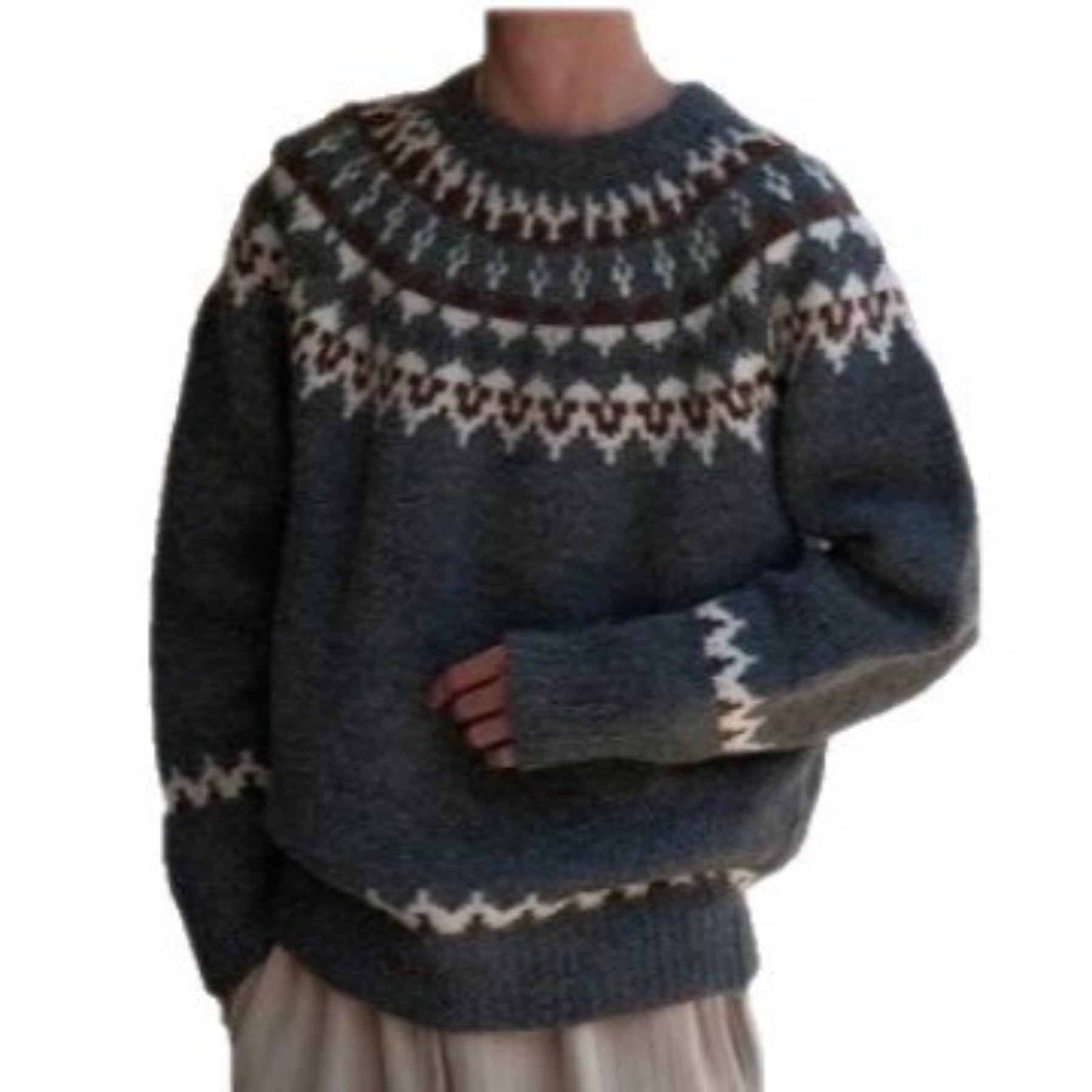 Fair Isle Style Vintage Knit Sweater Crew Neck Long Sleeve Pullover Casual Loose Winter Cozy Retro Daily Wear