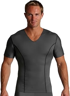 Insta Slim - Made in USA - Men’s Slimming Compression Body Shaper V-Neck for Back Support, Gynecomastia & Hernias Gunmetal/Black