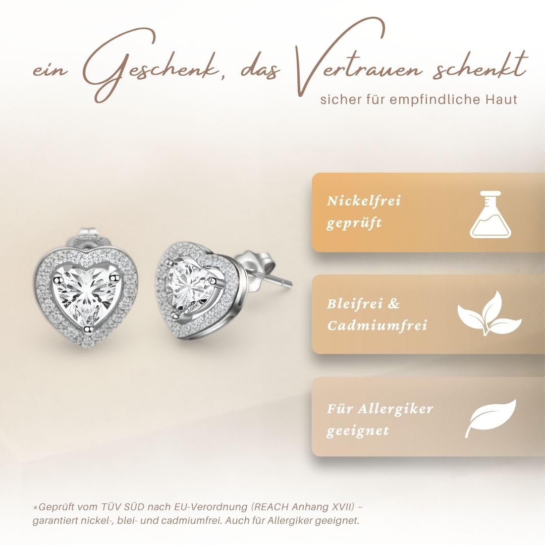 LOVENEST Herz Ohrstecker Silber 925 – Damen Ohrringe Zirkonia