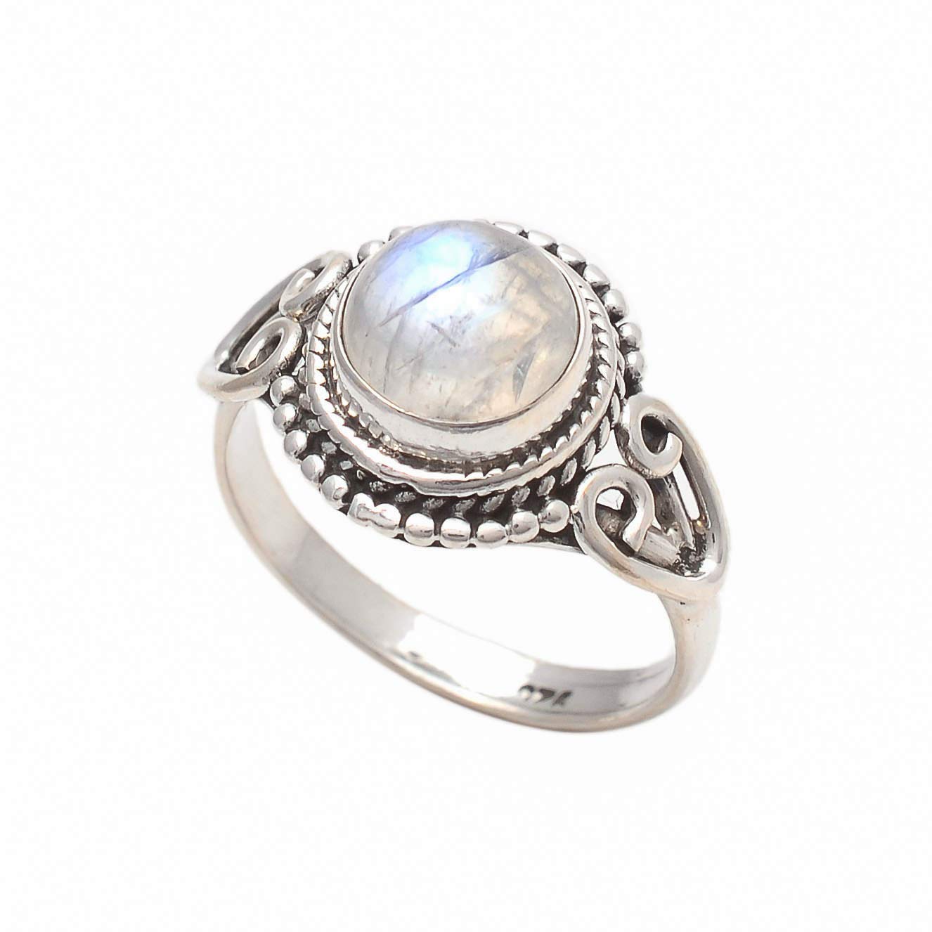 Generic925 Sterling Silver Rainbow Moonstone Ring Size US 7 - Rainbow Stone Gemstone Statement Ring Gift Jewellery For Girl Women