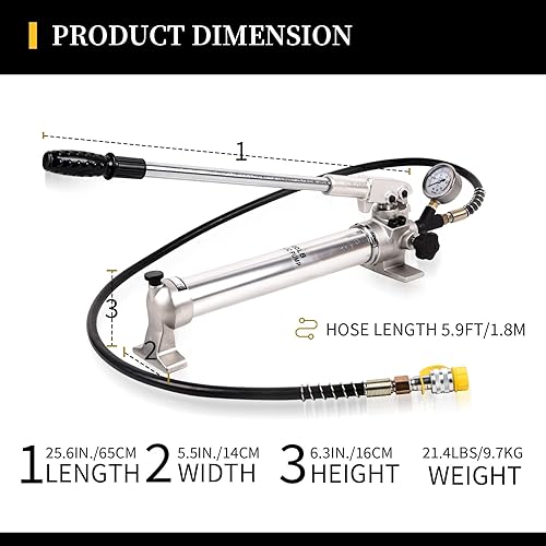 Miniatura 5 de Bombas hidráulicas manuales 2 velocidades 10000Psi con medidor de presión manguera de longitud de 5.9 ft, Bomba hidráulica manual de 900cc, Bomba