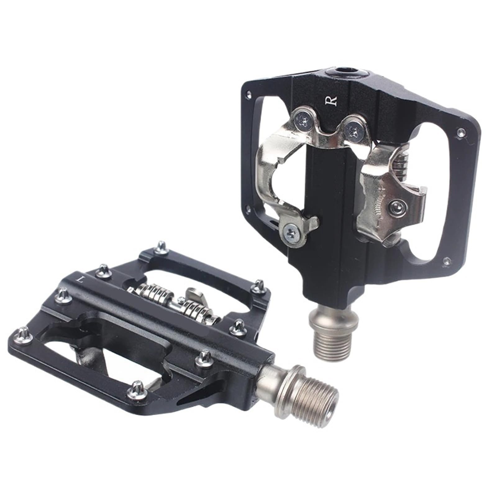 Genérico Compatible con Pedales automáticos RACEWORK MTB, Pedales de Bicicleta de Plataforma Plana Doble SPD de aleación de Aluminio CNC autoblocantes con rodamiento DU,Piezas