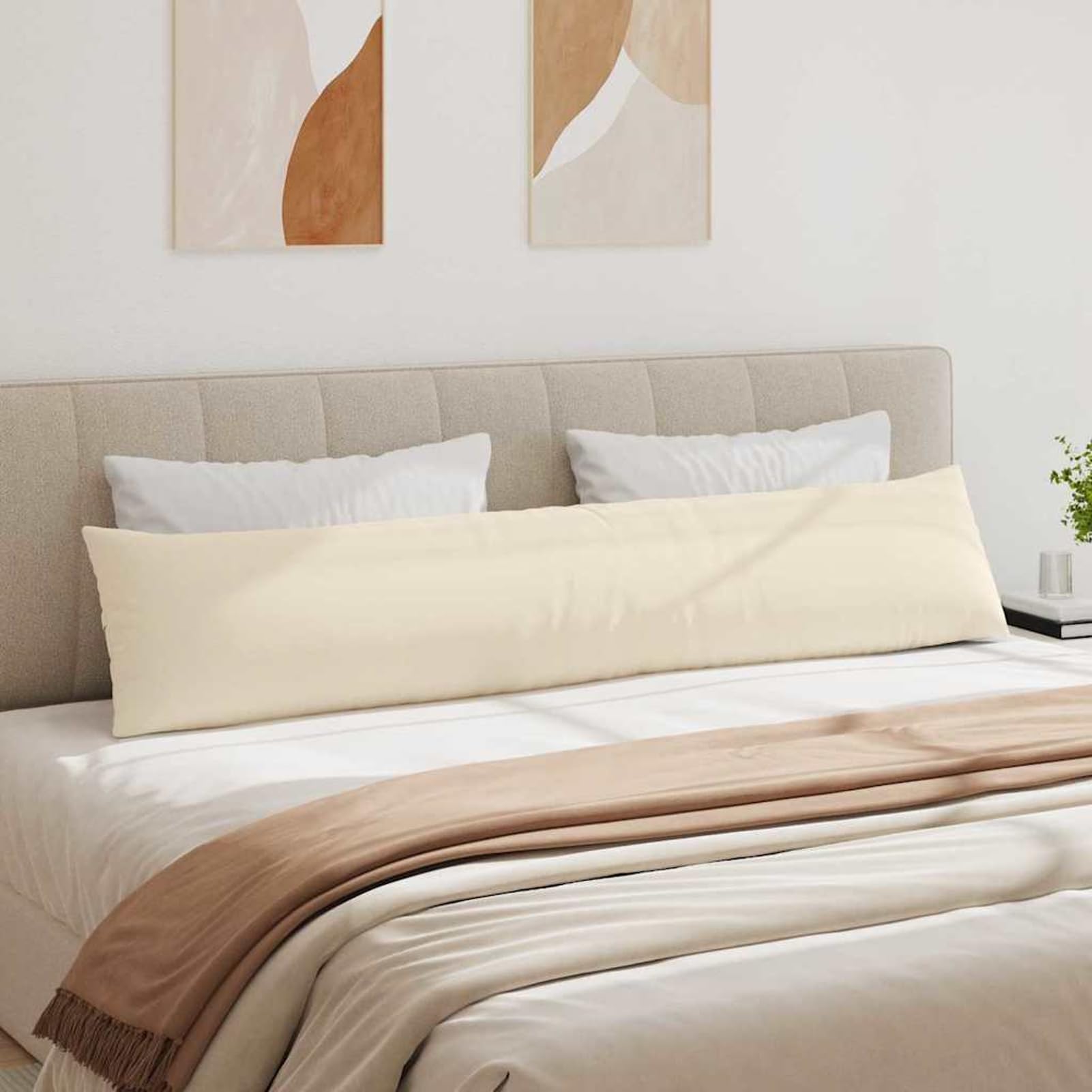 Cuscino per divano 2 pezzi, beige, 200 x 40 cm, in tessuto, sfoderabile, imbottitura in poliestere, per soggiorno e camera da letto