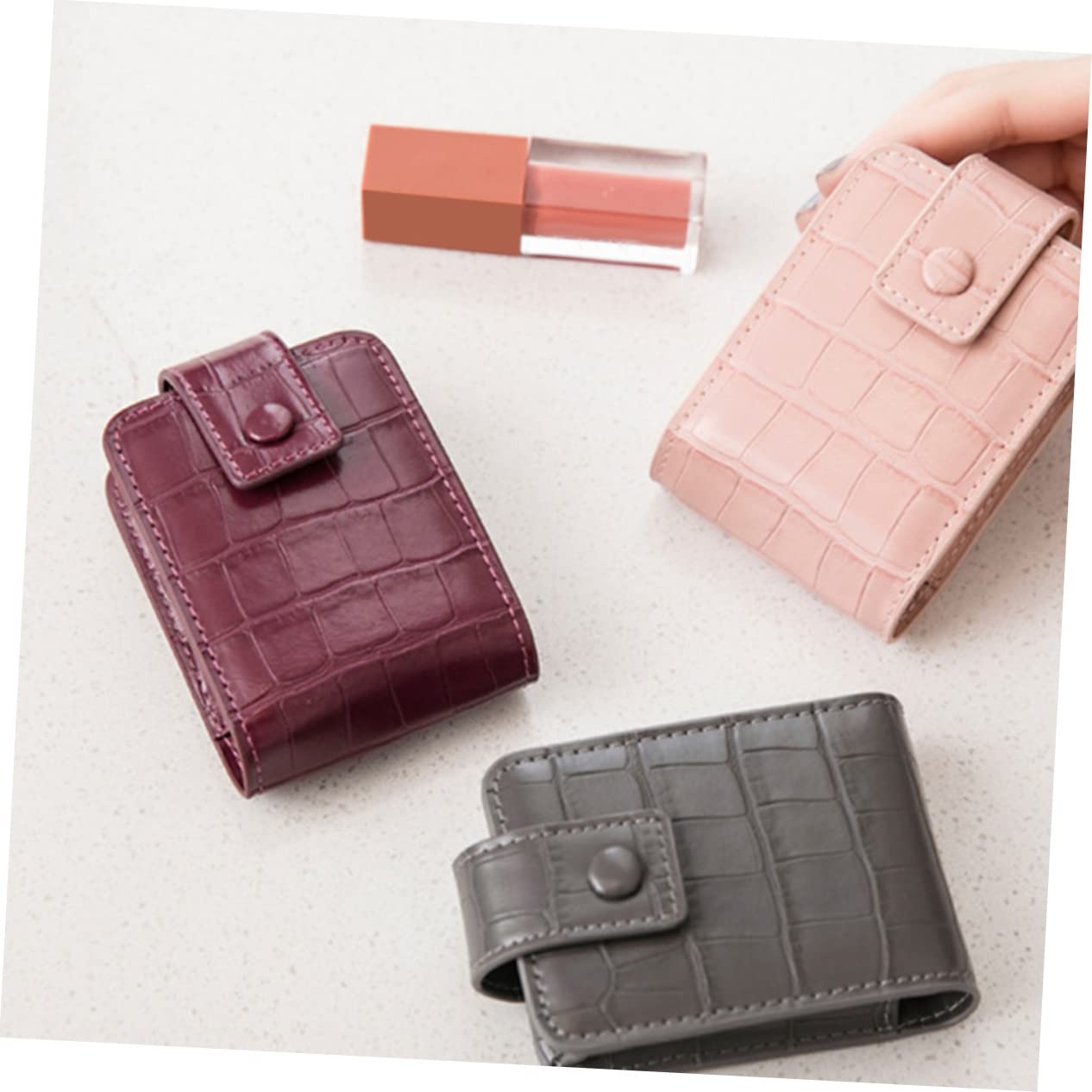 ifundom 3piezas Bolsa De Maquillaje Portátil con Espejo Estuche para Lápices Labiales Organizador De Cosméticos De Cuero para Viajes y Ocasiones Especiales