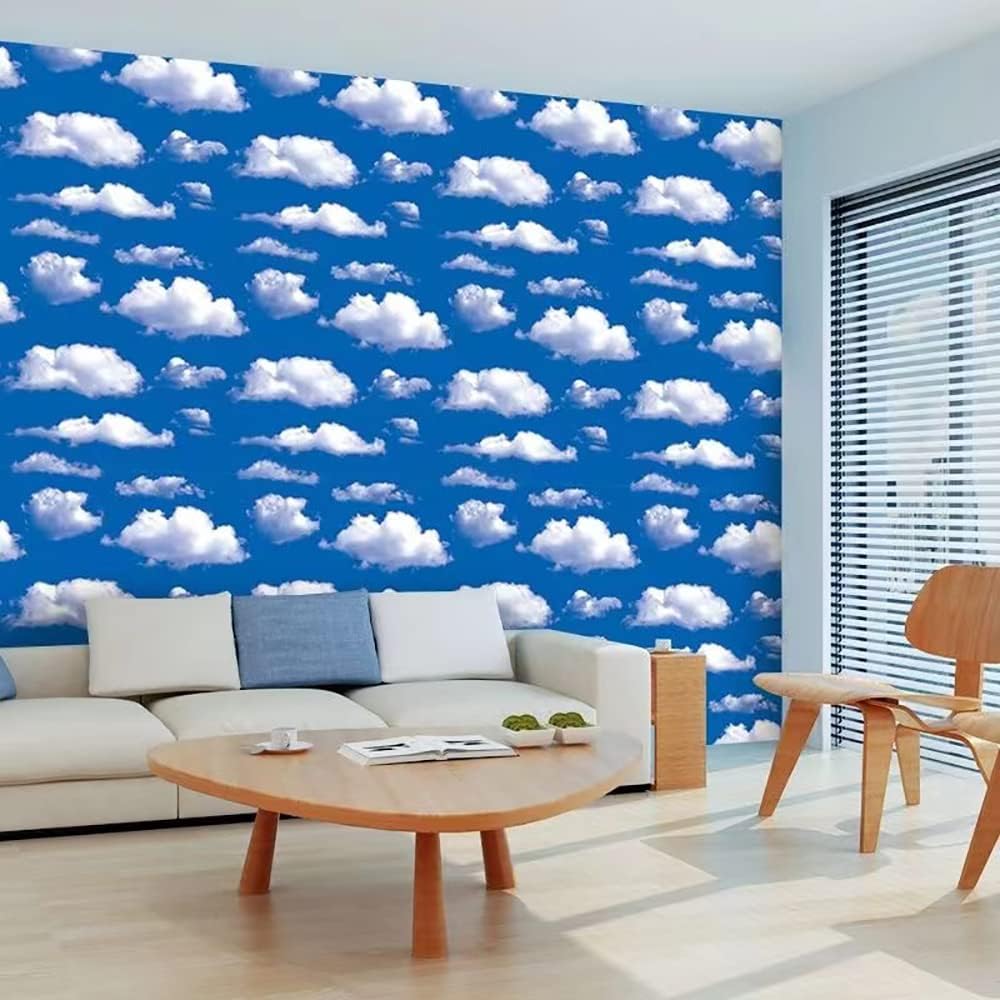 TAOGIFT Peel and Stick Contact Paper Blue Sky Clouds Pattern Wallpaper Vinyl for Kitchen Wall Art Crafts Decor 17.7 x 78 Inch