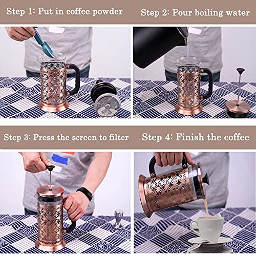 Ckductpro French Press Coffee Maker, Coffee Presses 2 In 1 Travel Coffee & Tea Pot 1000Ml,3 Layers Of Filter Element + 2 Layers Of Spare Filter Element,With Cleaning Brush,Two-Way Water Outlet,Gold #TOP5