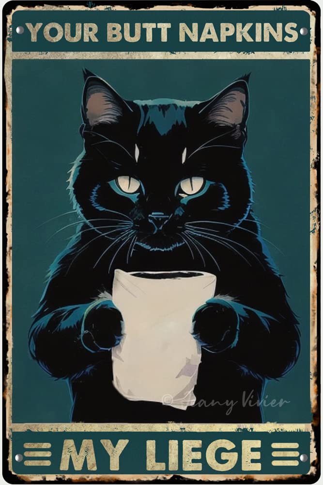 Targa in metallo vintage con gatto nero divertente