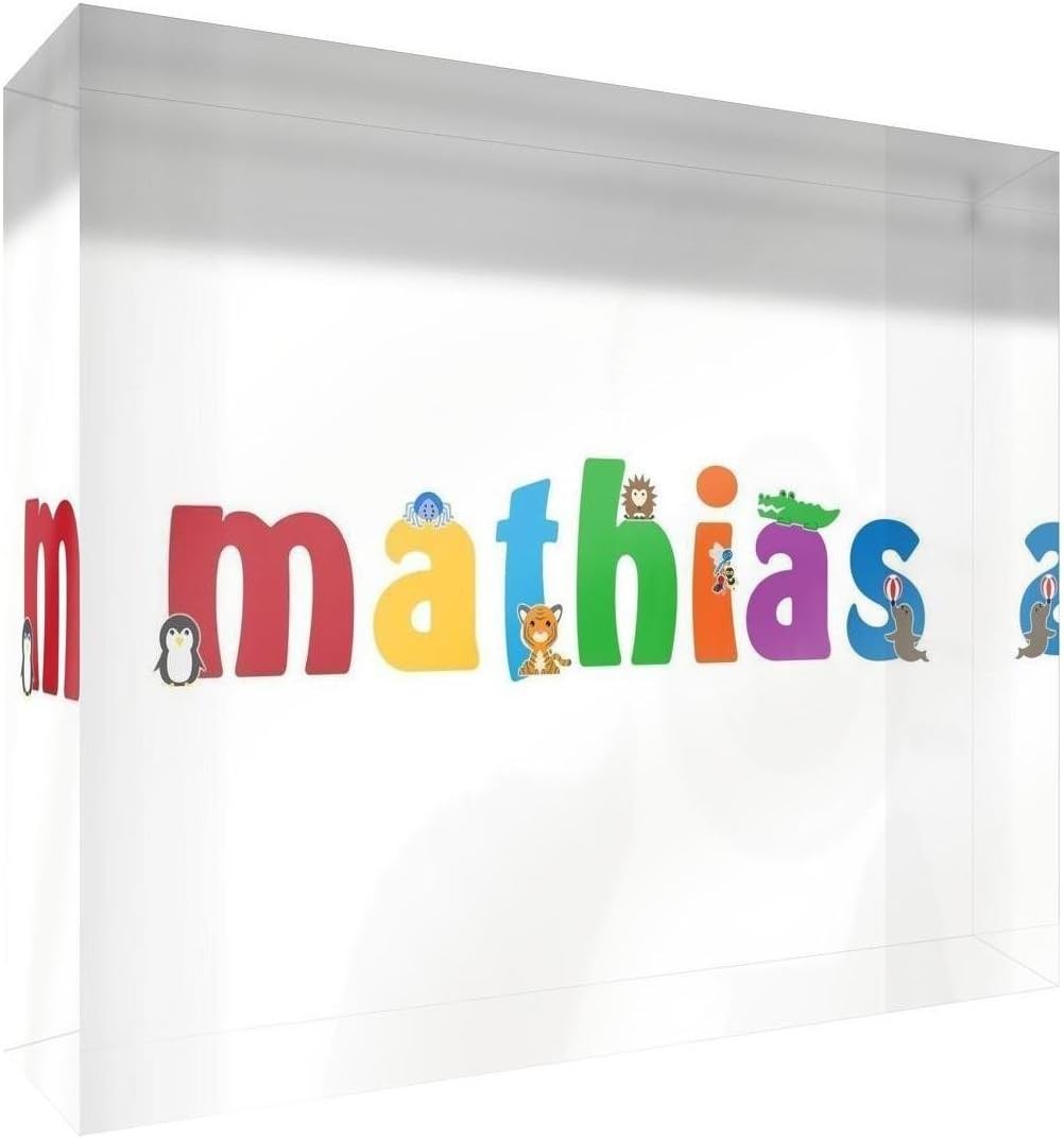 Little Helper Souvenir Decorative Polished Clear Acrylic Diamond Style Example with Boy Mathias Name 10.5 x 15 x 2 cm Large