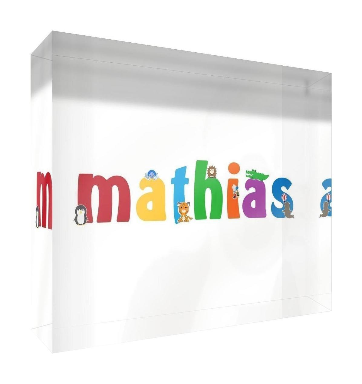 Little Helper Souvenir Decorative Polished Clear Acrylic Diamond Style Example with Boy Mathias Name 10.5 x 15 x 2 cm Large