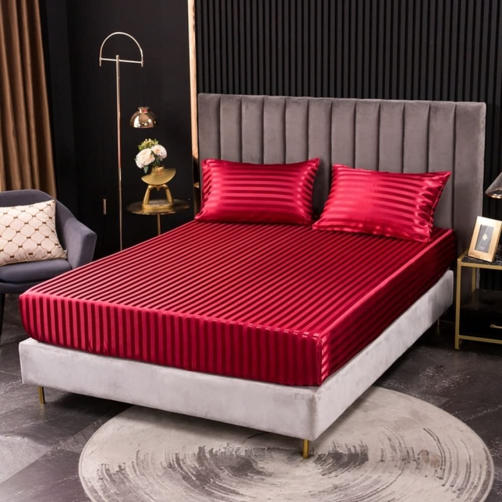 Ensemble de Literie Queen King Size avec Drap-Housse en Satin et Taie 50x90