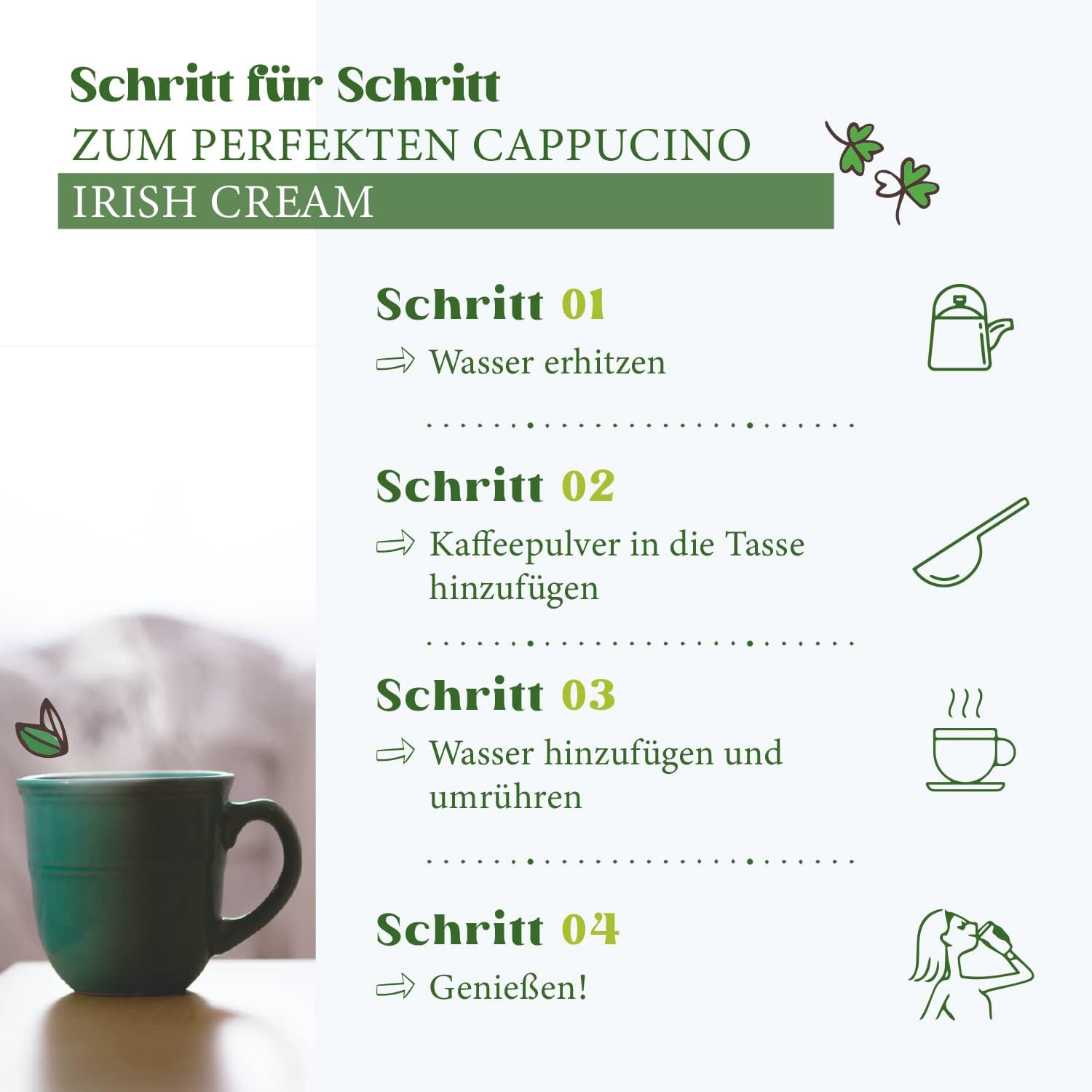 HEARTS Cappuccino Irish Cream 10 x 1 kg – Disfruta según la tradición irlandesa – Paquete de almacenamiento, fácilmente soluble, café instantáneo – suficiente para 800 tazas