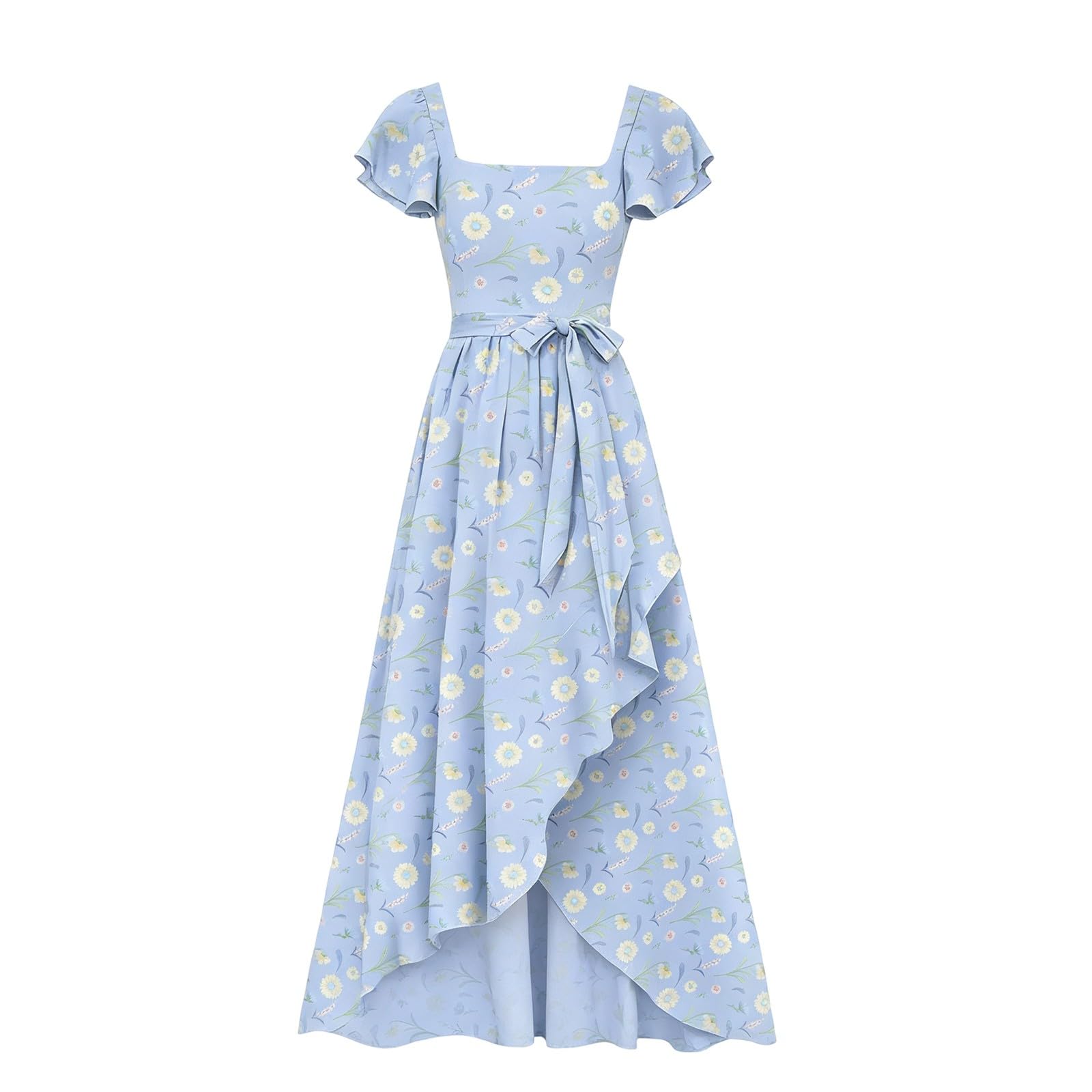Vestito da ragazza con scollo quadrato alto e basso floreale