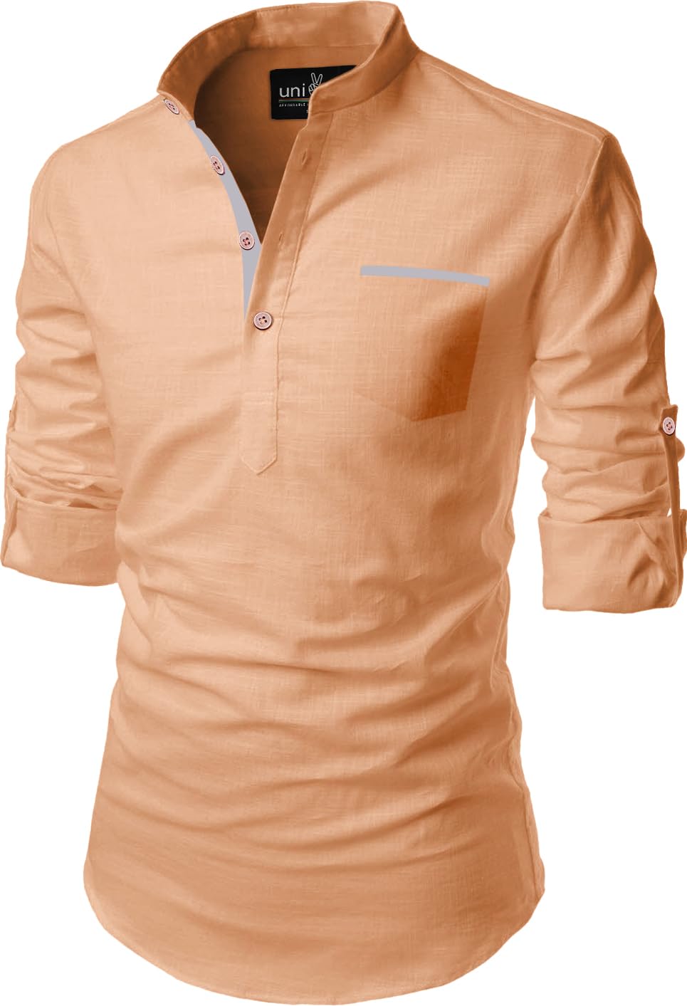 univibe Full Sleeve Chinese/Collar Pure Cotton Casual, Festival Stylish Latest Short Length Slim fit Shirt Style Kurta with Pocket for Men and Boys.-picture-10