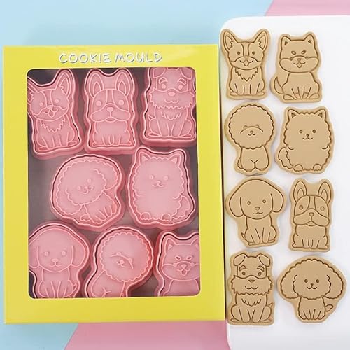 子犬クッキーカッター プランジャースタンプ付き 8個 かわいいクッキーカッター DIY ビスケット 犬 スナック チーズベーキングのサムネイル