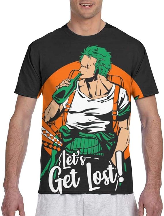 Amazon ロロノア ゾロ男性クラシックポリエステル半袖アニメスタイルtシャツフロントプリントファッションシャツ半袖男のtシャツ Tシャツ カットソー 通販